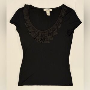 White House Black Market Black Ruffle Trim Tee